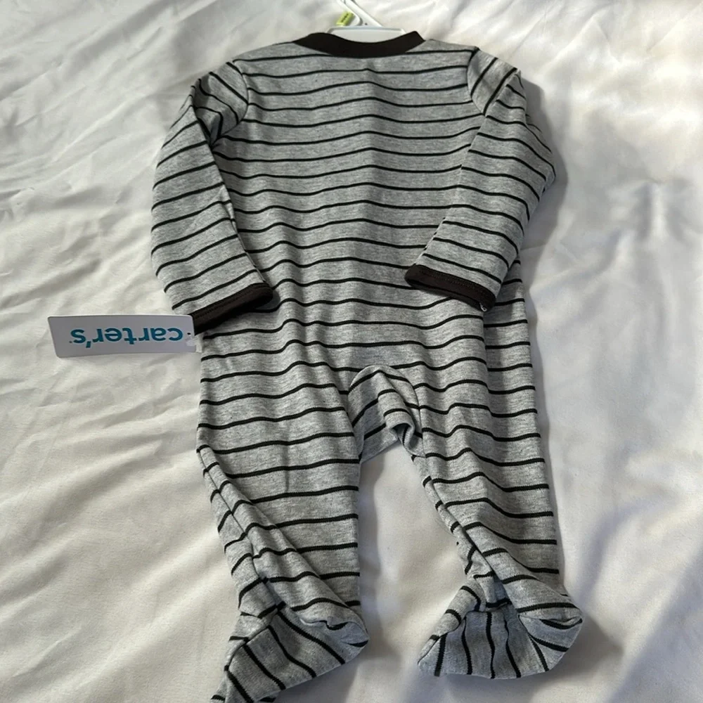 Baby Carter’s Gray Striped One Piece with Yellow Excavator